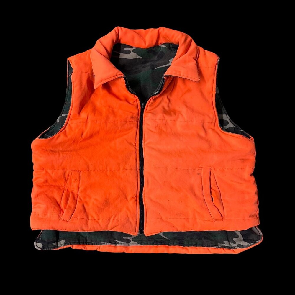 Vintage Reversible Camo Hunter Orange Puffer Vest 1980s Sports Afield Taiwan - Picture 4 of 16